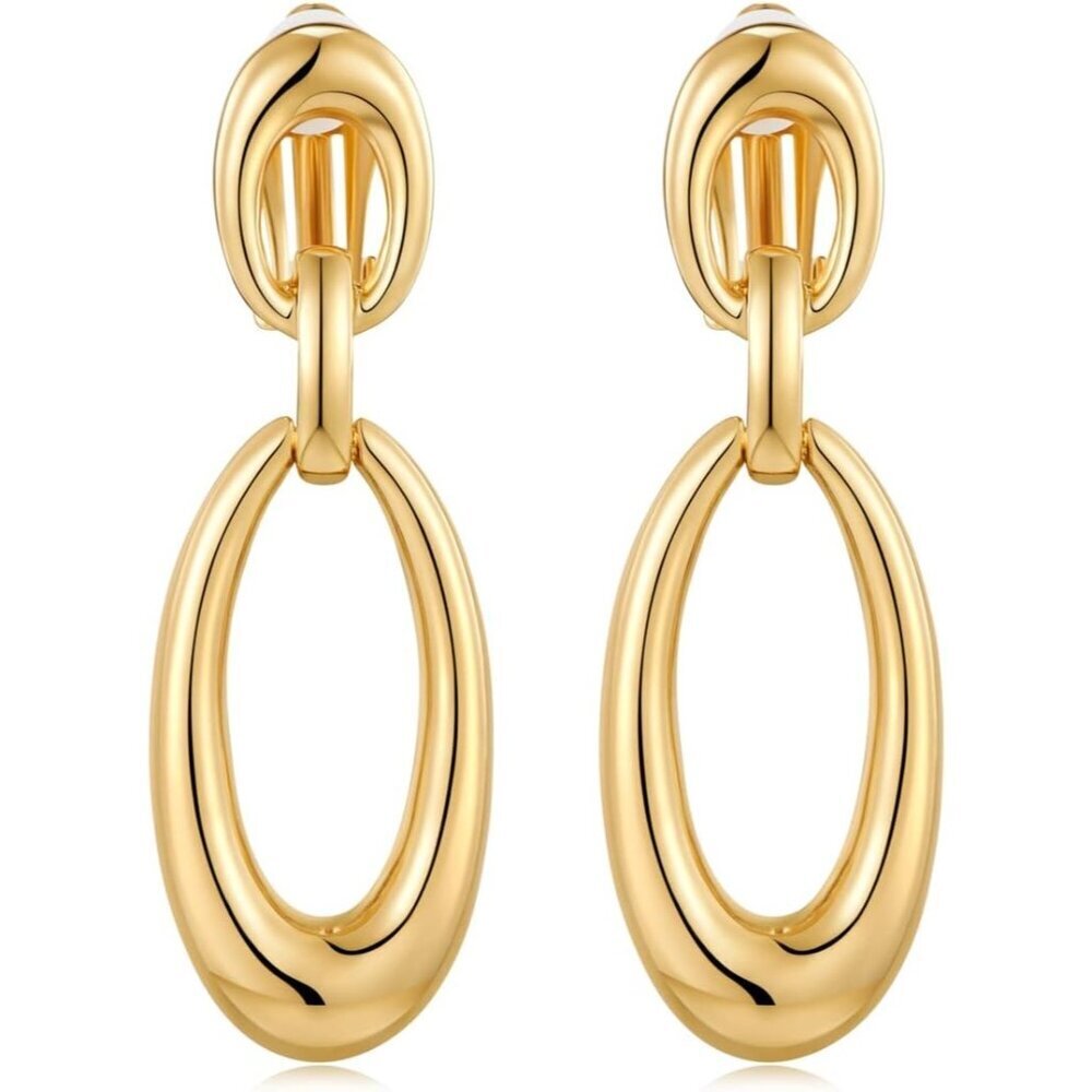 Gold E Clip Gold On Clip Earrings Women Non Piercing Dangle Fashion Jewelry